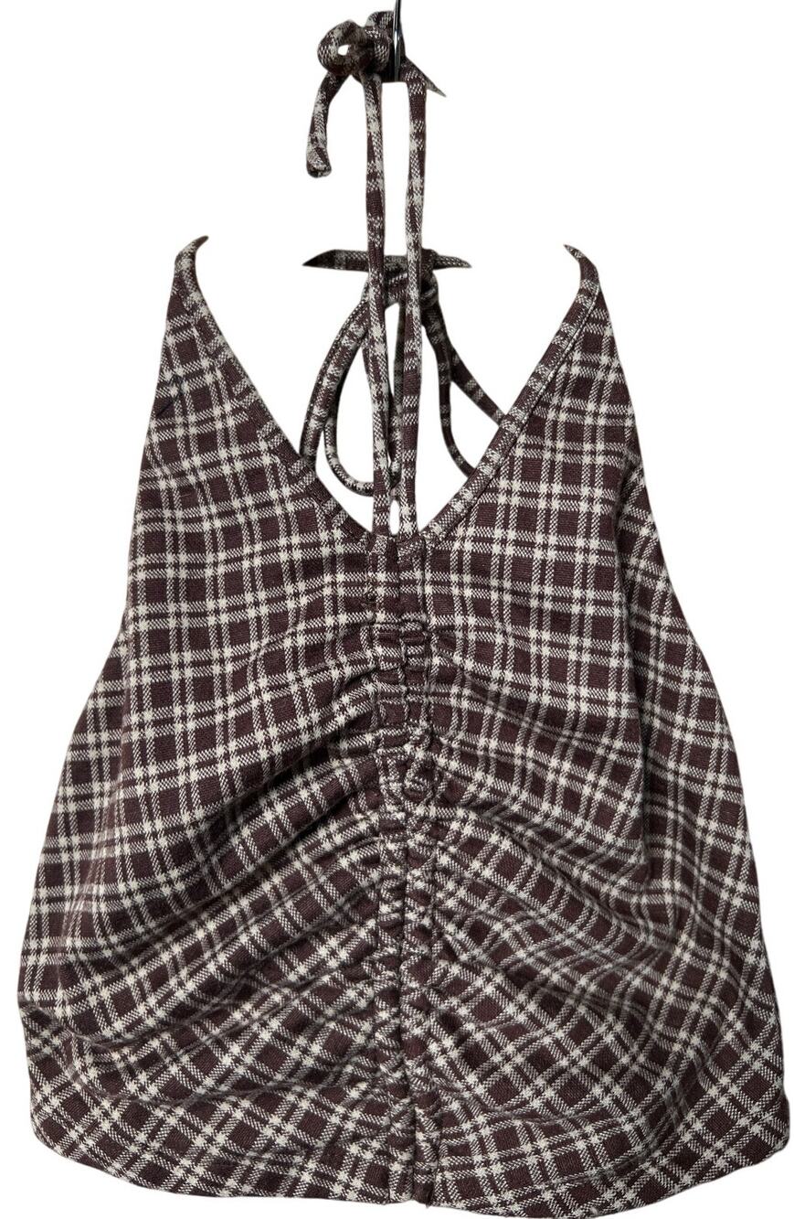 Princess Polly Size 6 Plaid Tie Top Brown